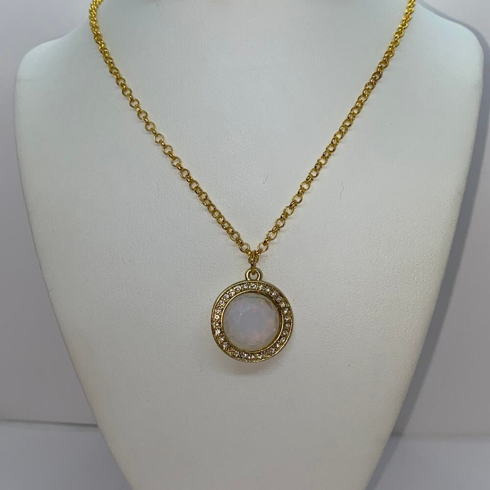 Gold-Tone Rhinestone Iridescent Pendant Necklace